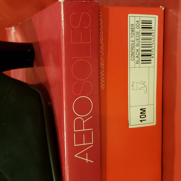 Aerosoles NEW Suede Leather Comfort Heel Boots Booties Patent Contrast BLACK 10M - Picture 2 of 16